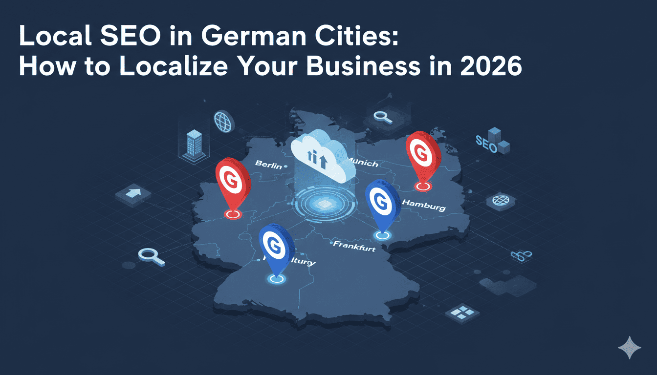 Local SEO strategy for German cities showing how businesses can rank in Berlin, Munich, and Hamburg in 2026