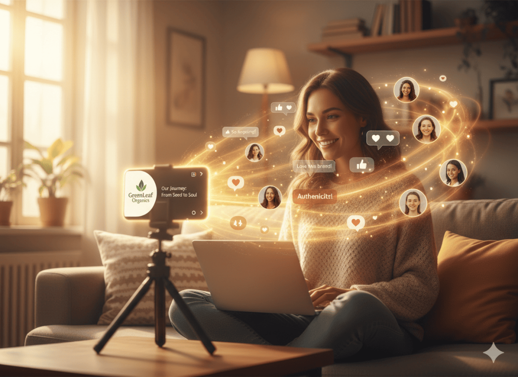 Brand building trust through emotional storytelling and authentic online engagement