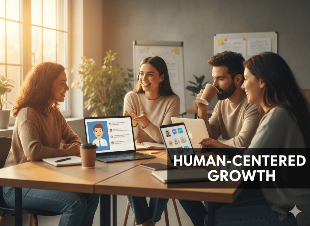 Marketing team building trust through authentic and human communication online