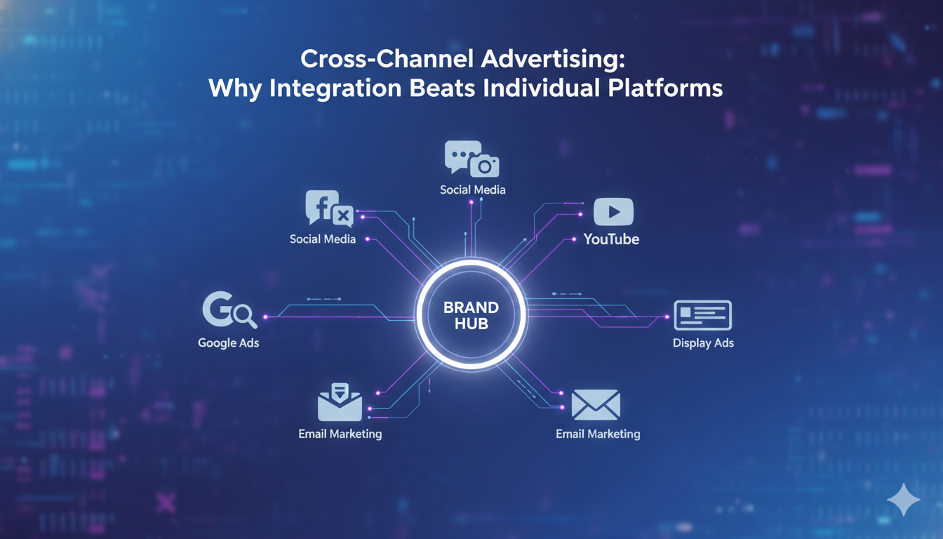 Connected marketing channels showing integrated cross-channel advertising strategy