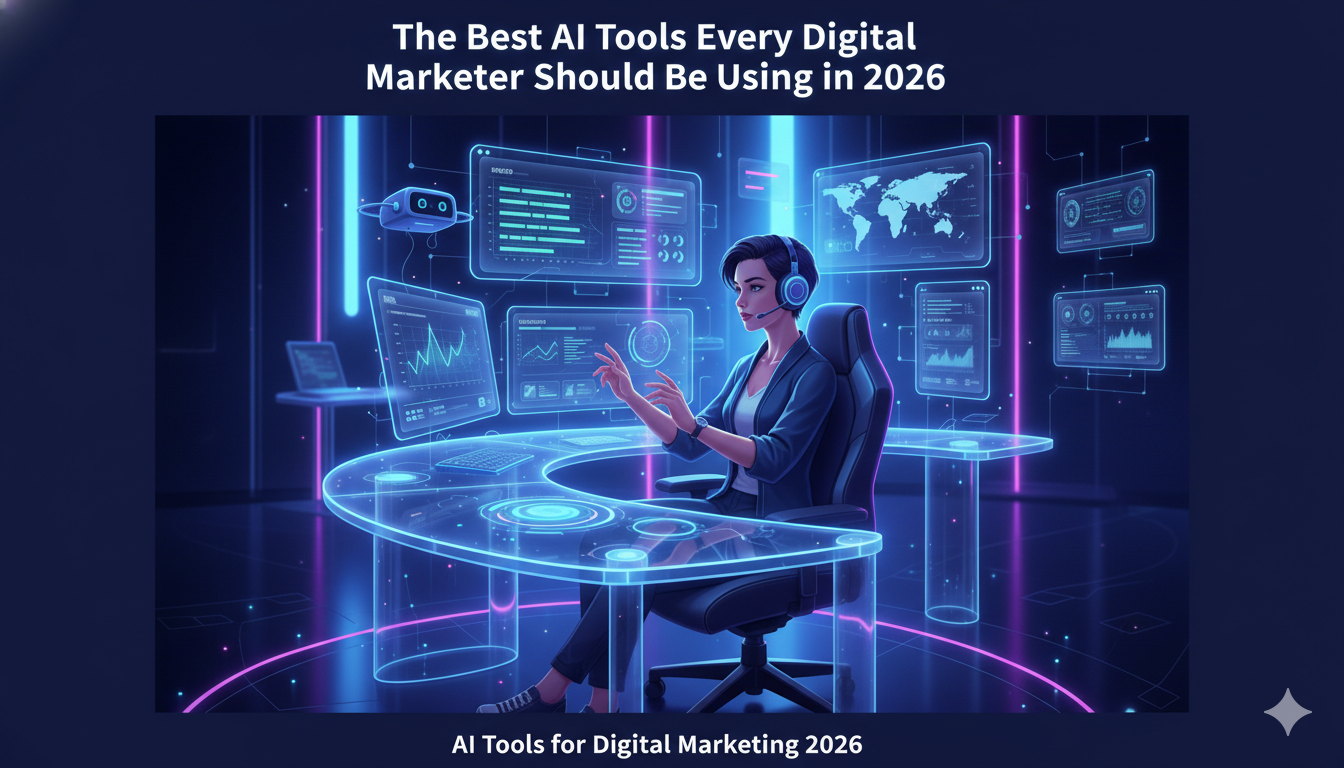 Digital marketer using AI tools for content, SEO, ads, and analytics in 2026