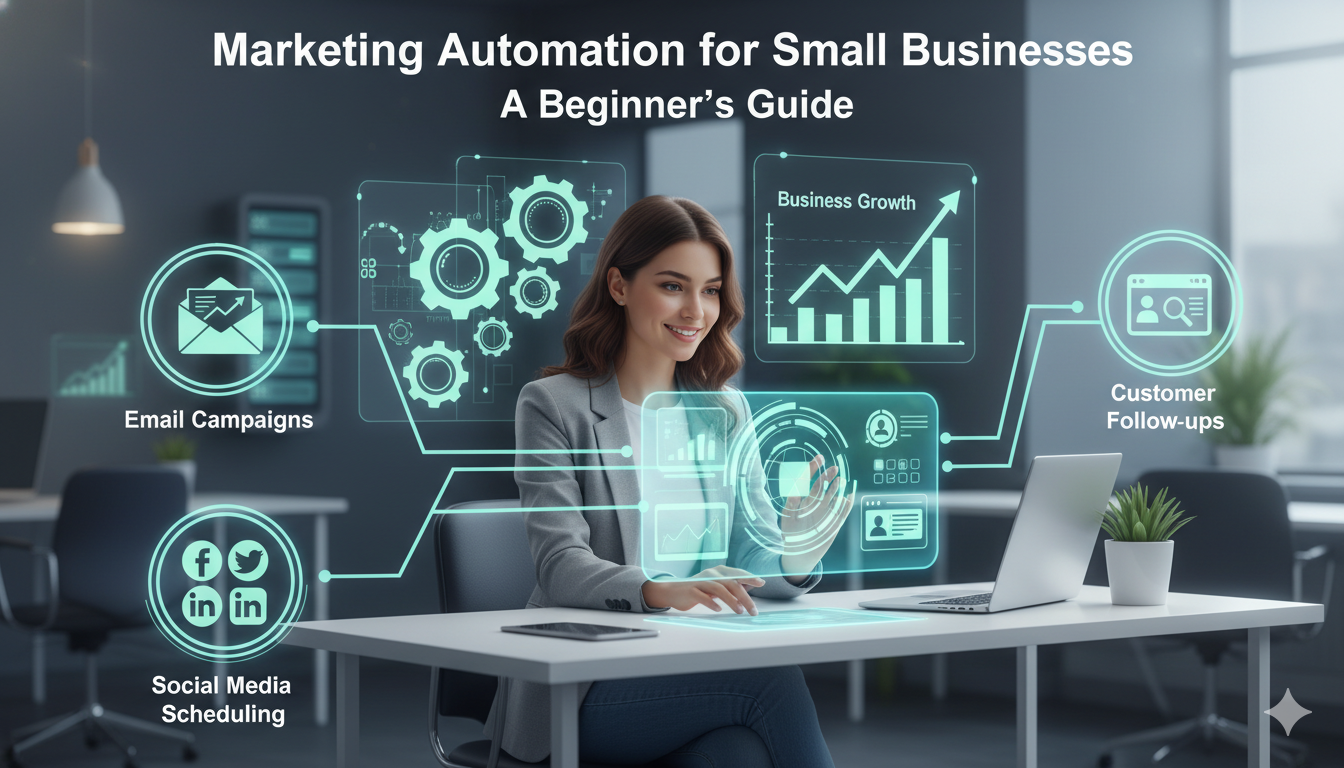 Small business using marketing automation tools for email, social media, and lead management