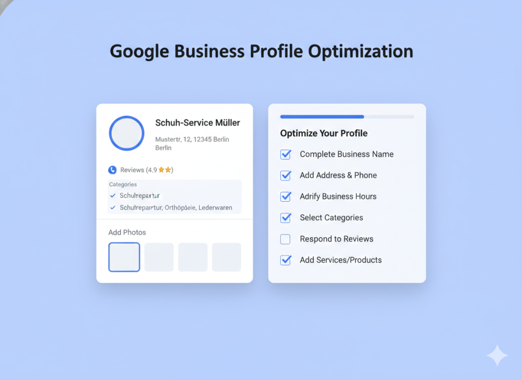 Optimizing Google Business Profile with complete business information and reviews